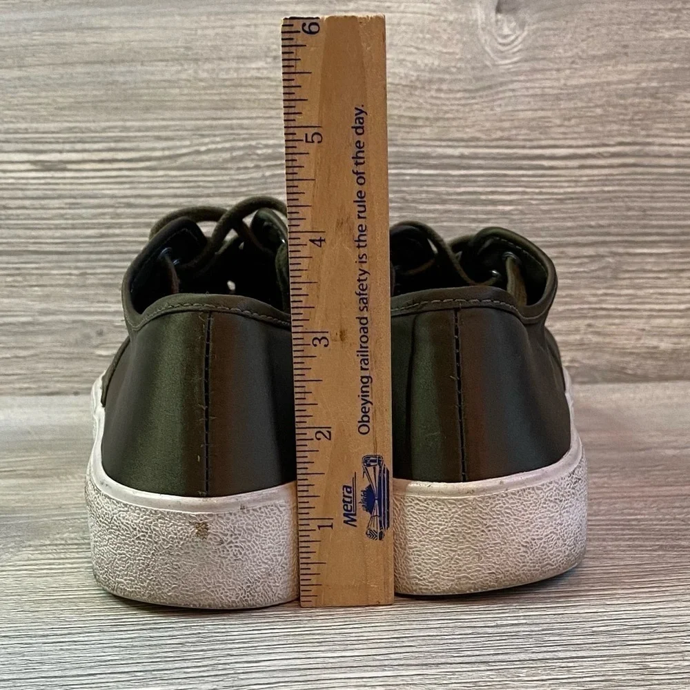 Olive satin lace up sneakers with chunky white soles size 40 Pull & Bear